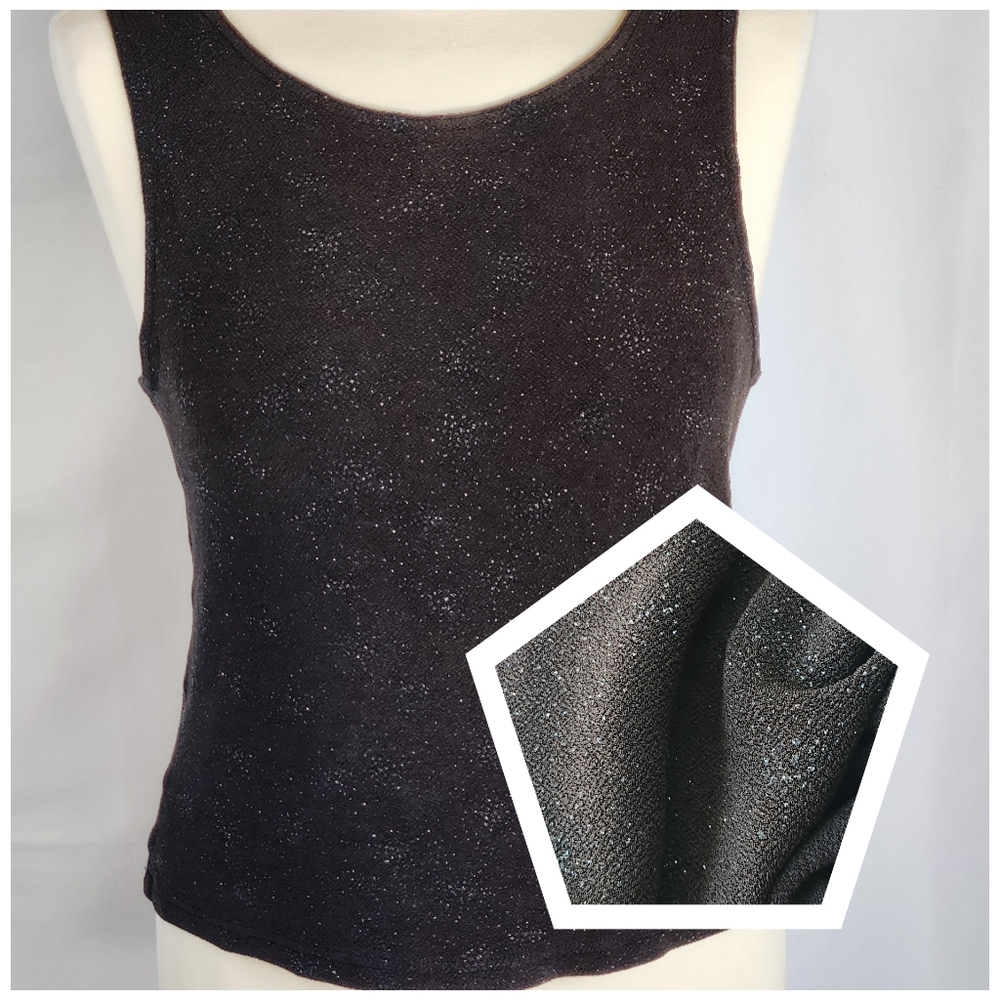 Black Sparkle Tank Size Medium Elegant Black Sleeveless Top Glitter Summer